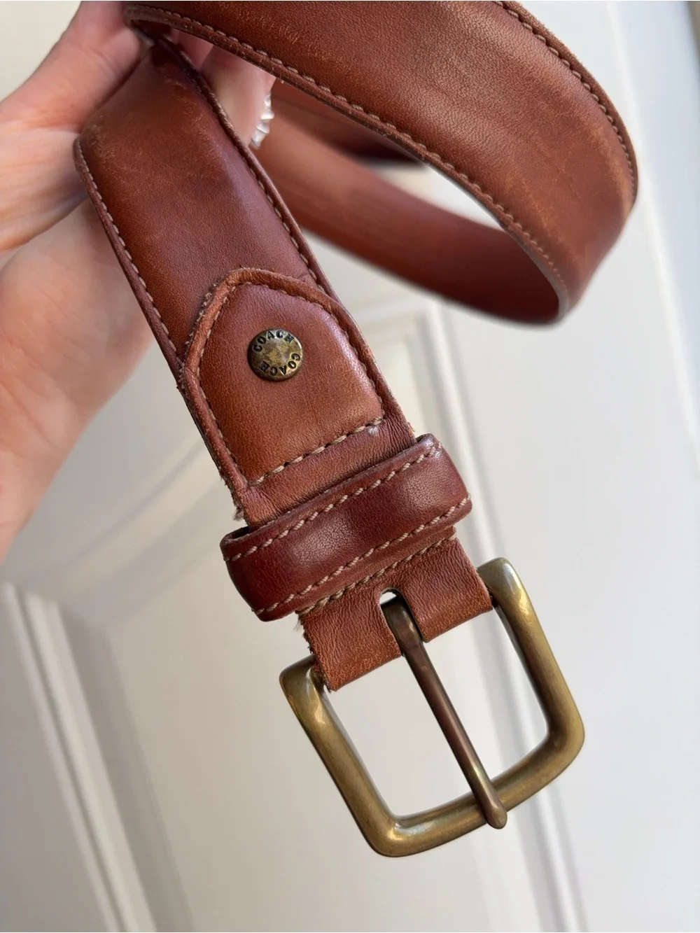 Vintage Coach Leather British Tan Brass Buckle Belt
